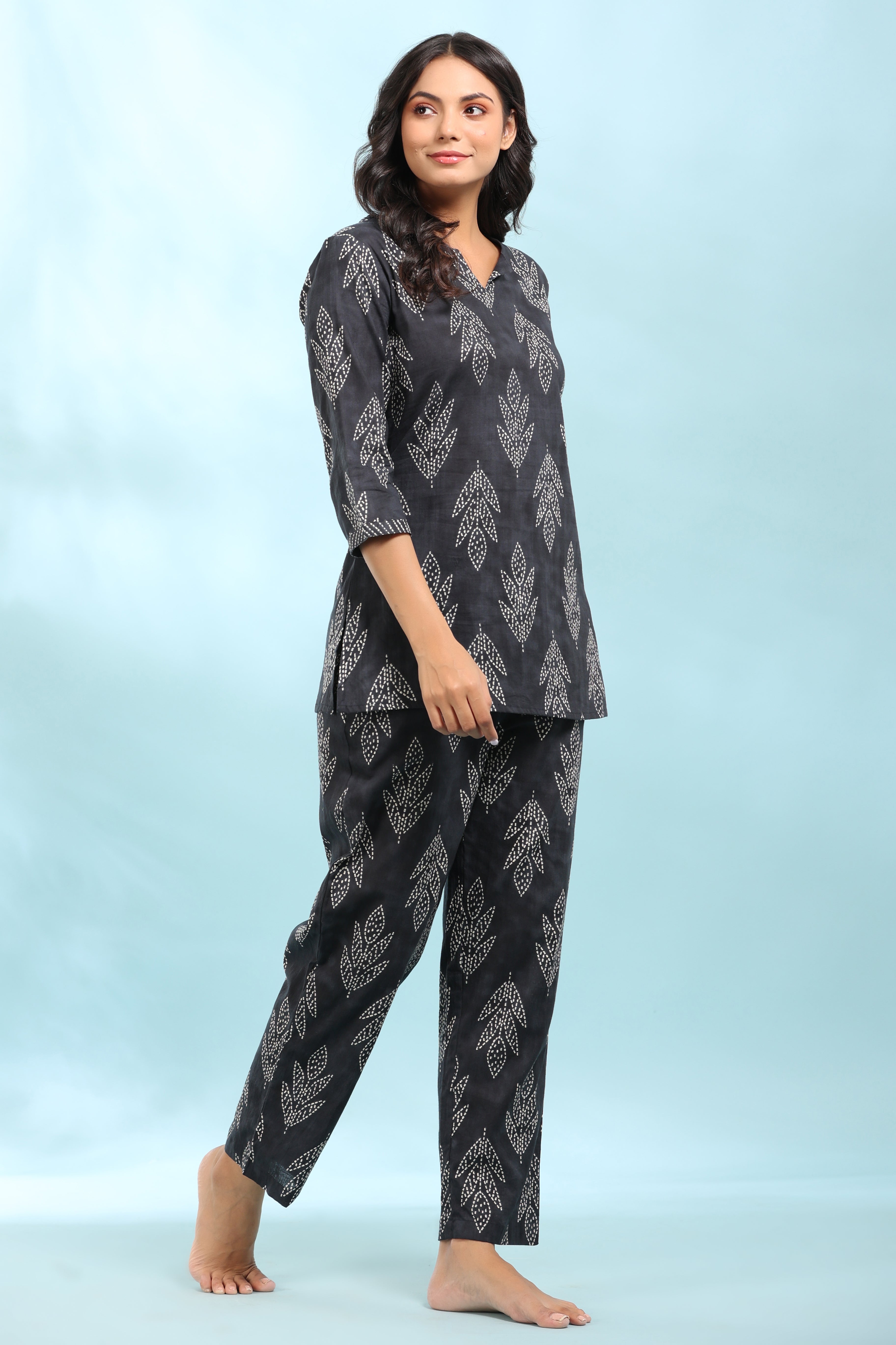 Shibori Tulips on Black Loungewear Top Set