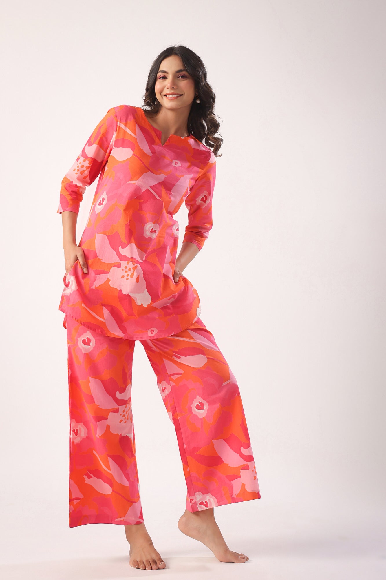 Paint Strokes on Orange Palazzo Loungewear Set