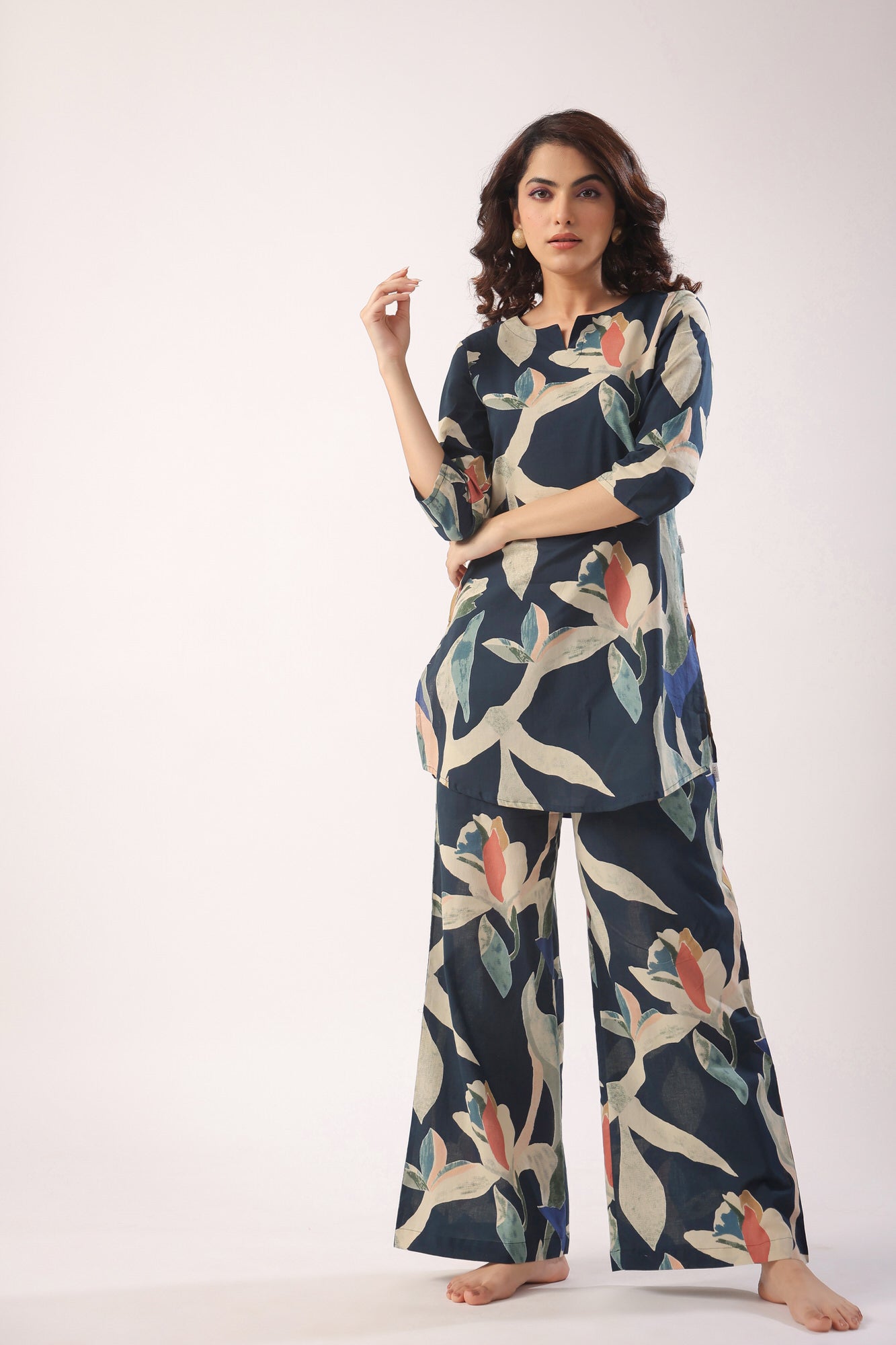 Abstract Strokes On Indigo Blue Palazzo Loungewear Set