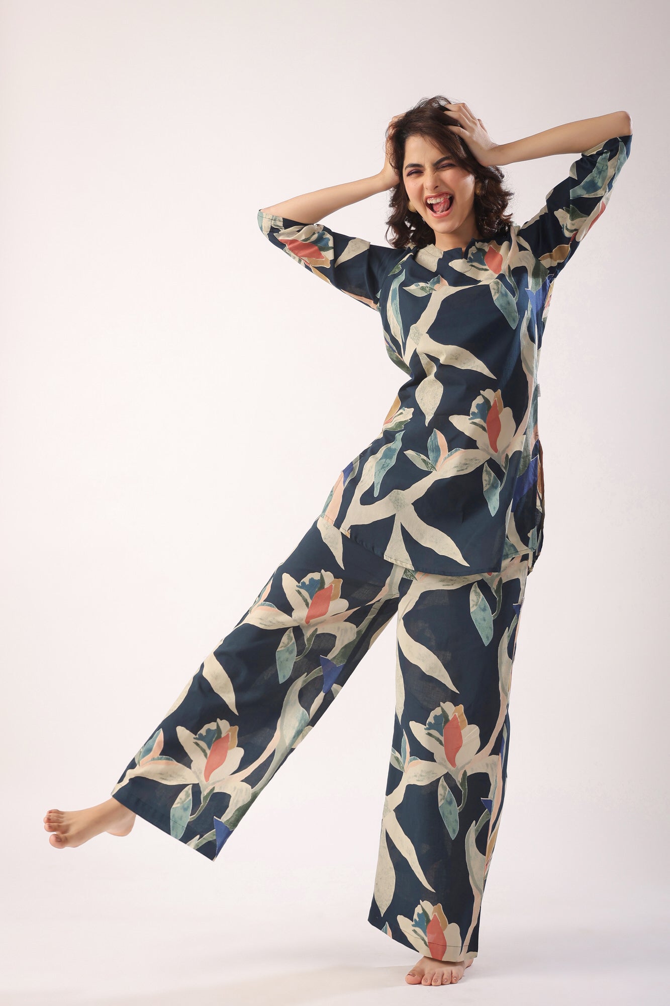 Abstract Strokes On Indigo Blue Palazzo Loungewear Set