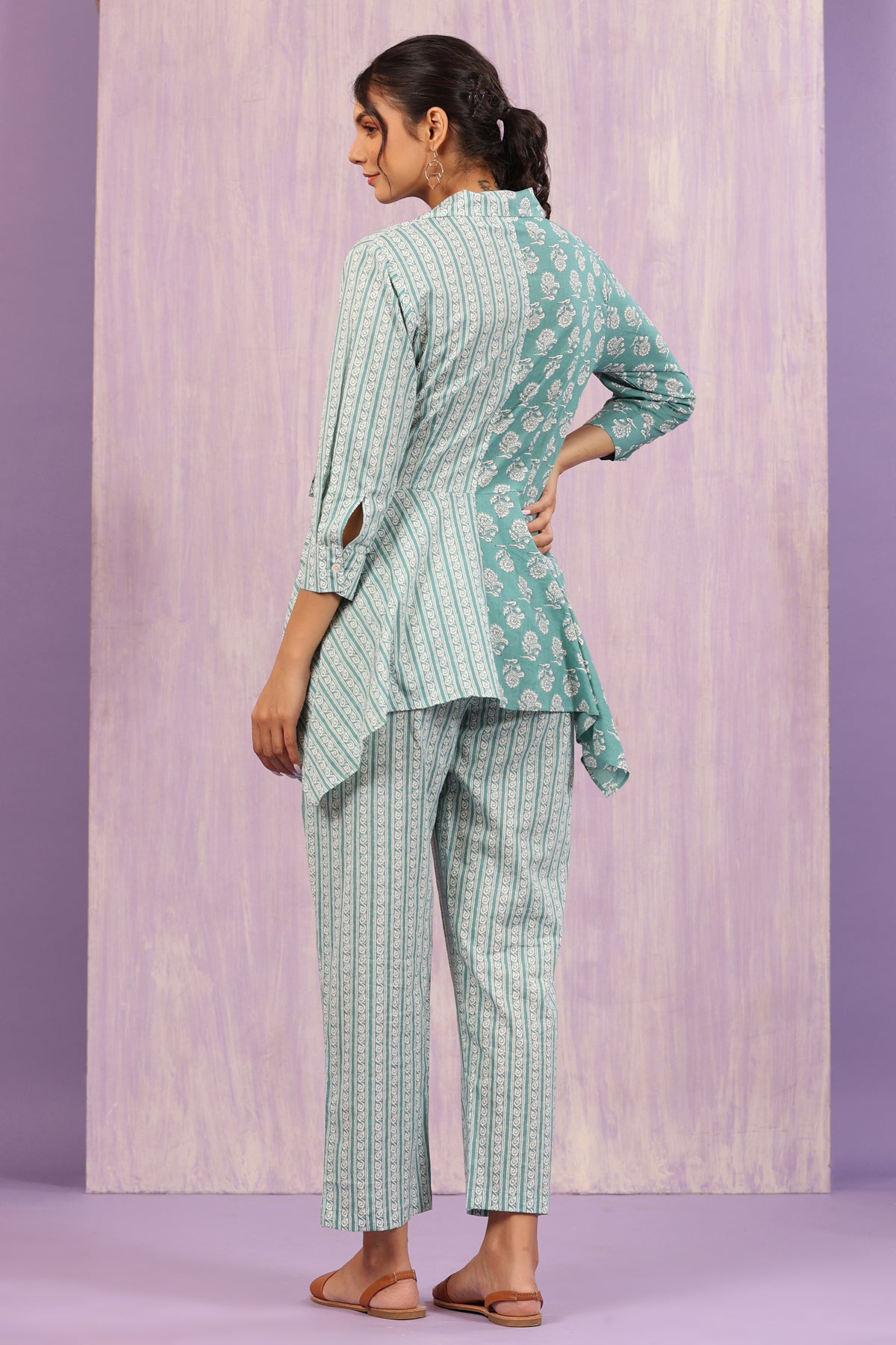 Paisley Buti With Stripes on Blue Top Set