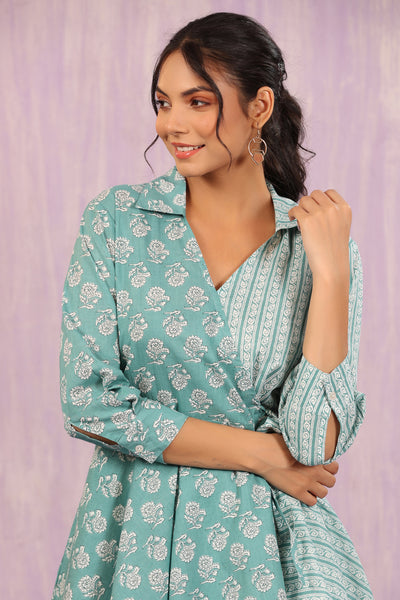 Paisley Buti With Stripes on Blue Top Set