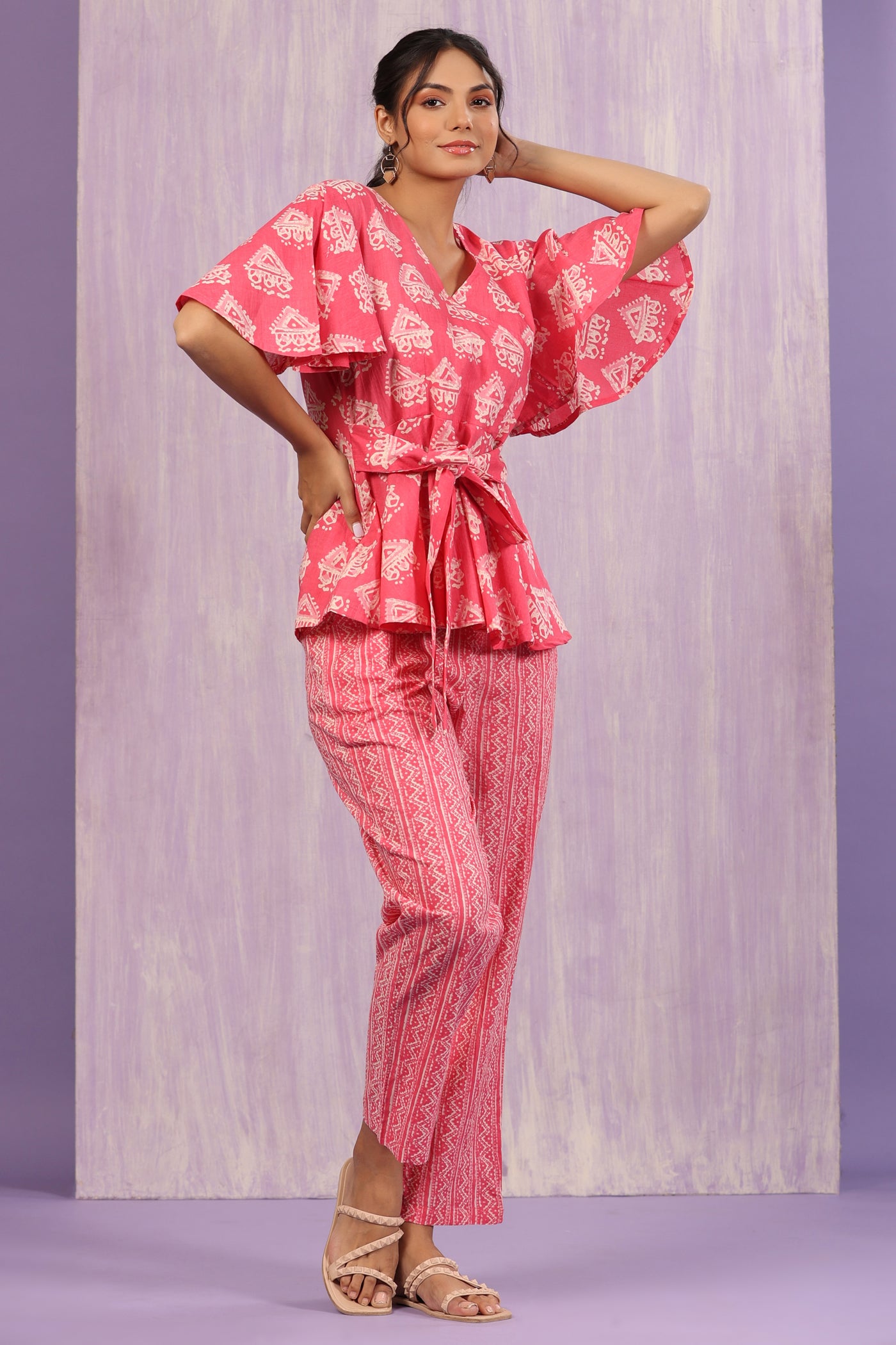 Bagru Batik Print on Pink Loungewear Set