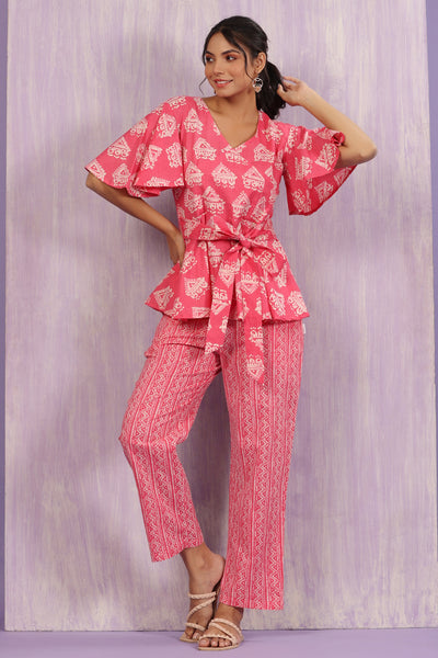Bagru Batik Print on Pink Loungewear Set
