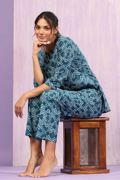 Geometrical Shibori on Indigo Loungewear Set