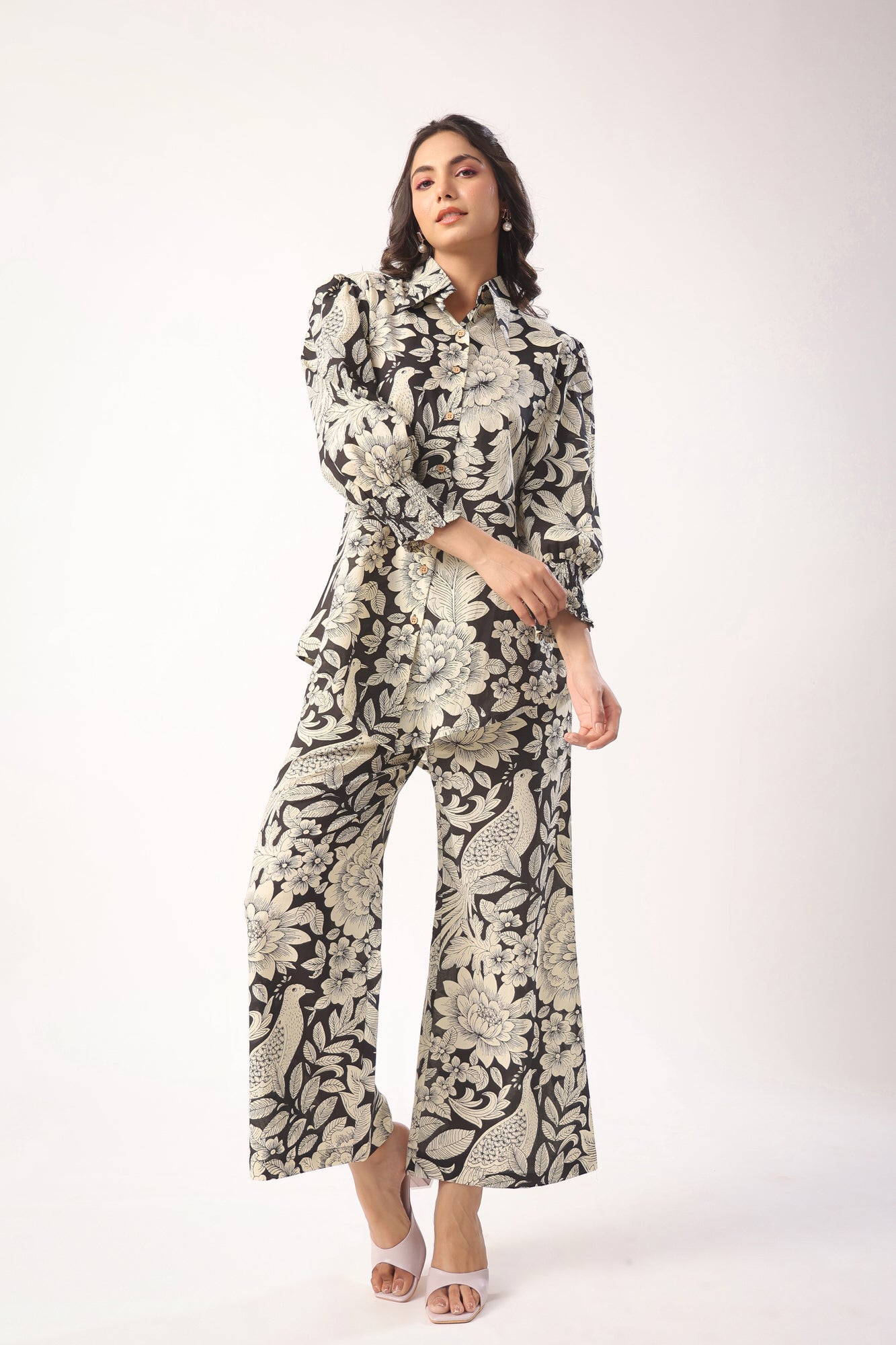 Bird Print on Black Lounge Co-ord Set