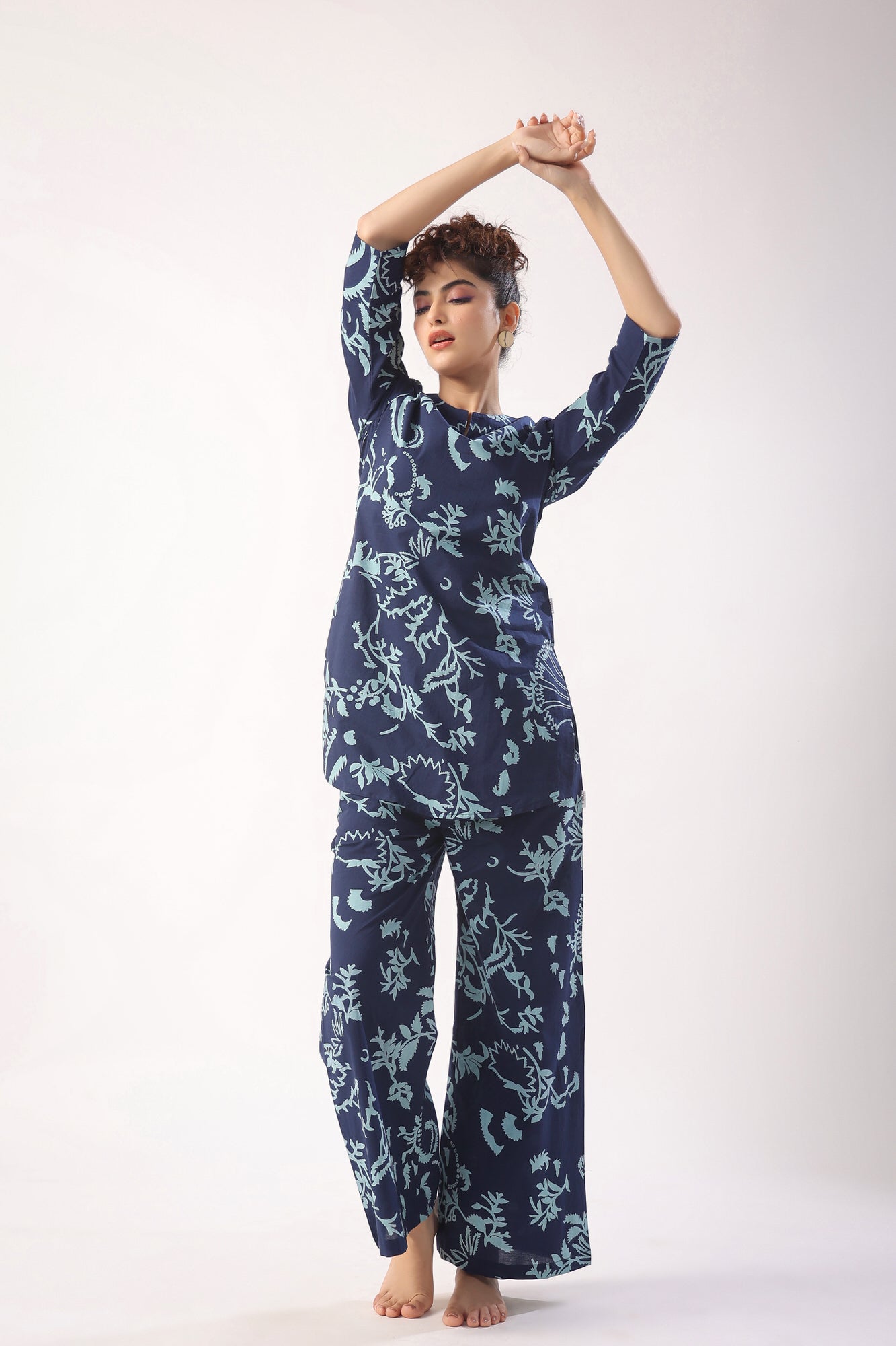 Abstract Art on Indigo Blue Palazzo Loungewear Set