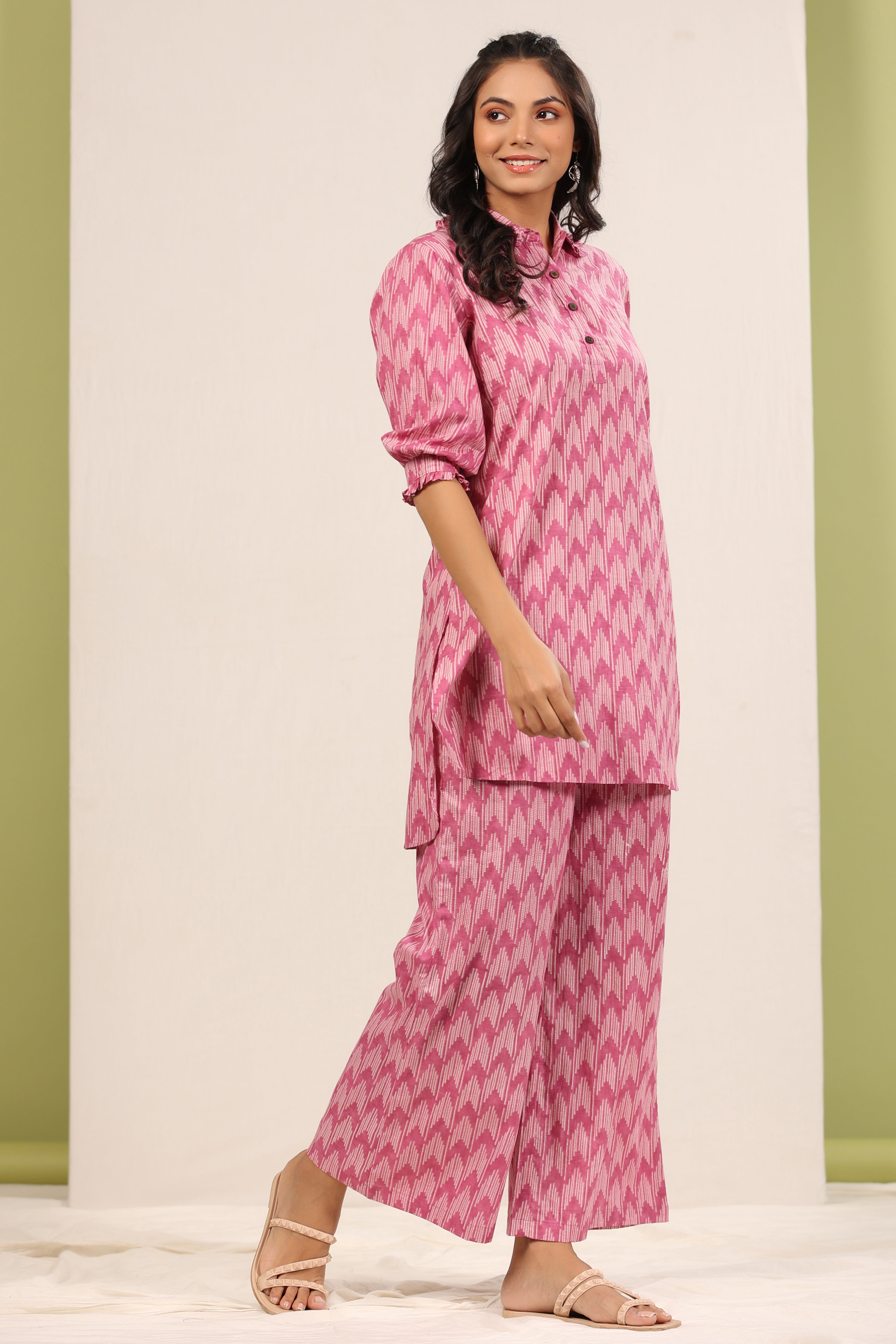 Ikat Shibori On Pink Palazzo Loungewear Set