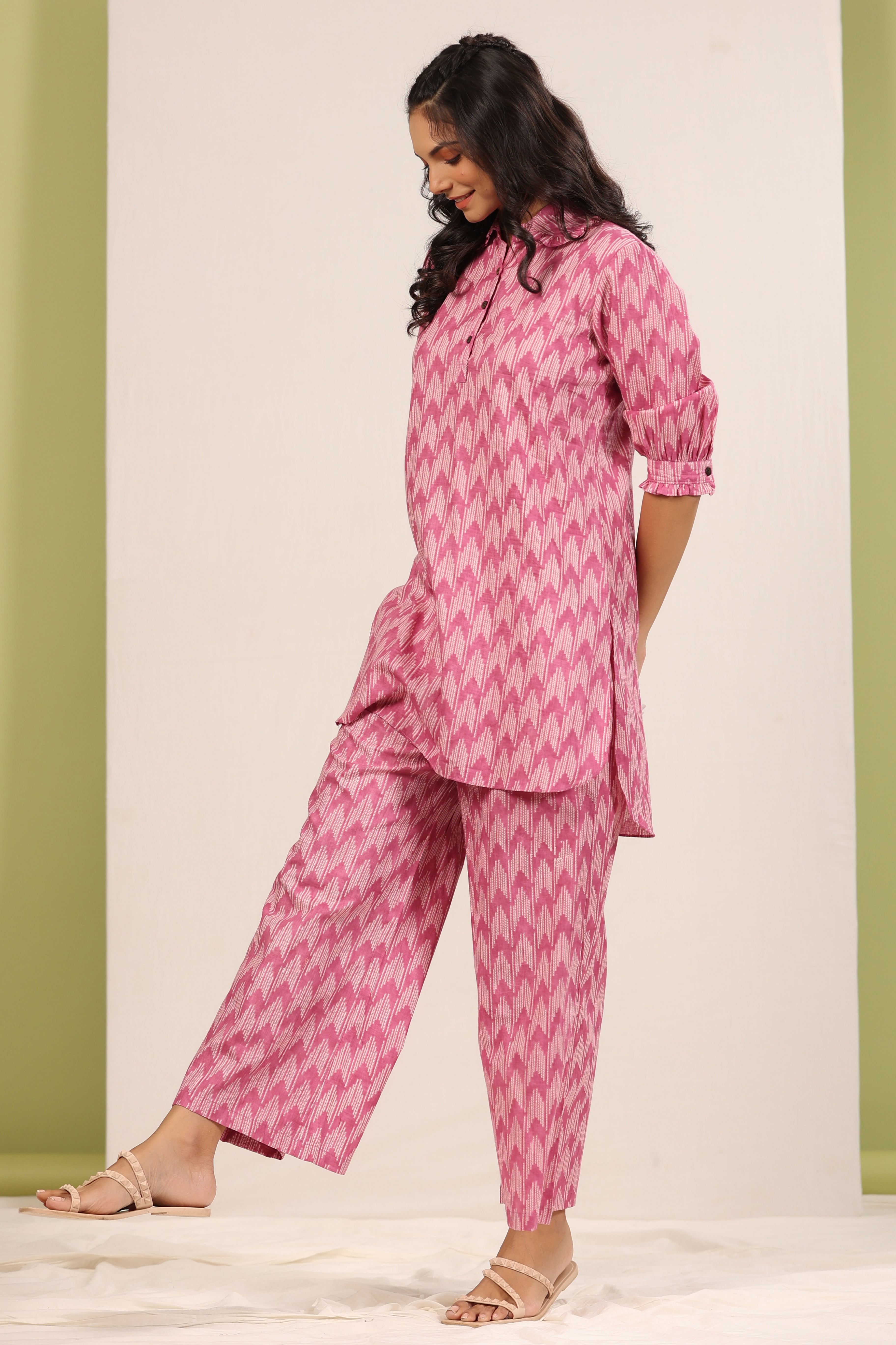 Ikat Shibori On Pink Palazzo Loungewear Set