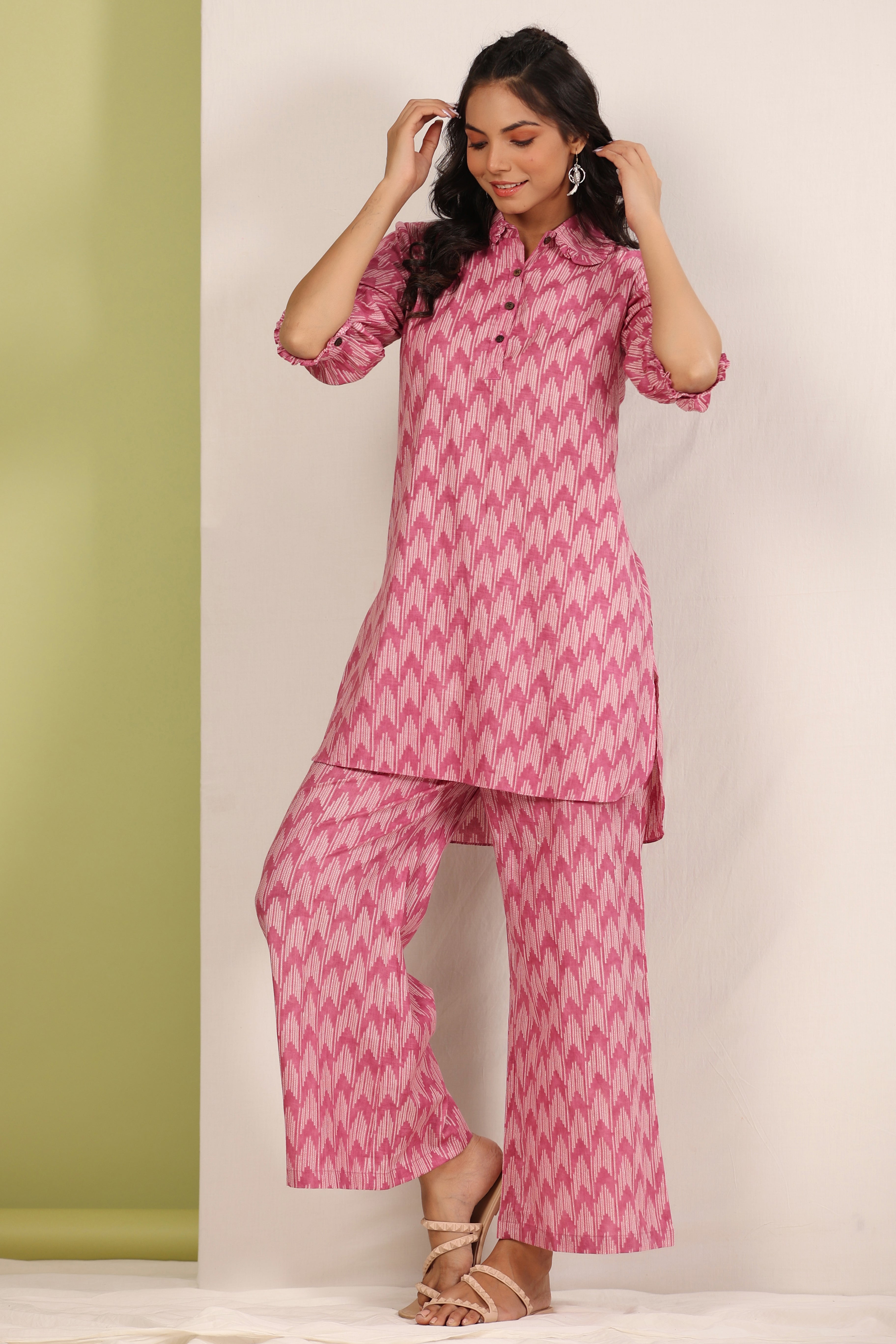 Ikat Shibori On Pink Palazzo Loungewear Set