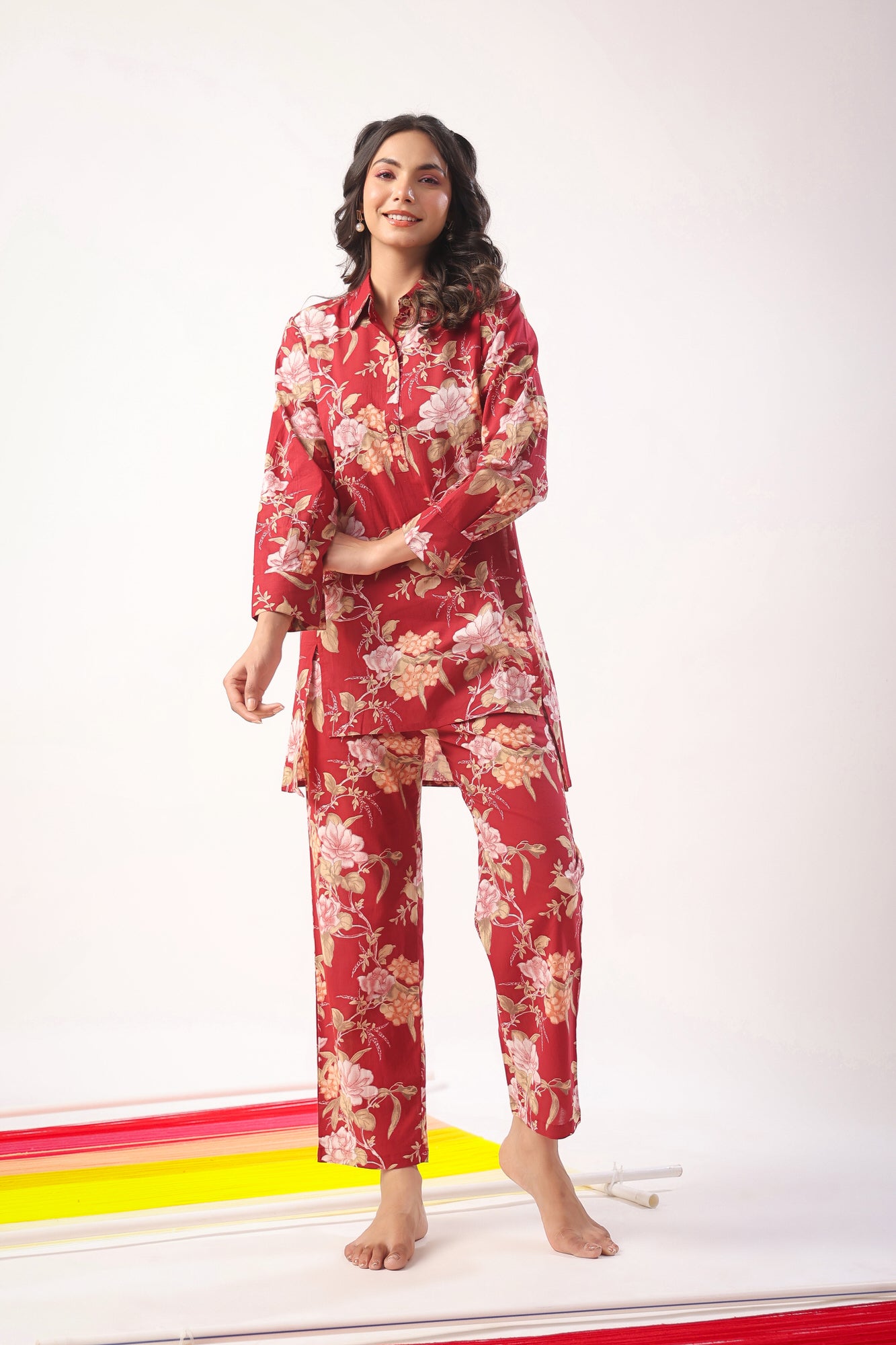 Florals on Maroon Loungewear Top Set