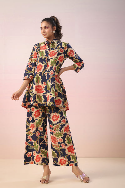 Asian Tapestry Blue Cotton Co-ord Set