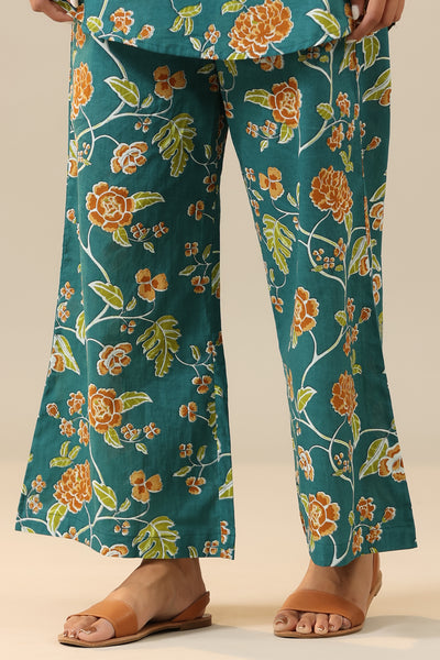 Floral Jaal on Teal Loungewear Palazzo Set