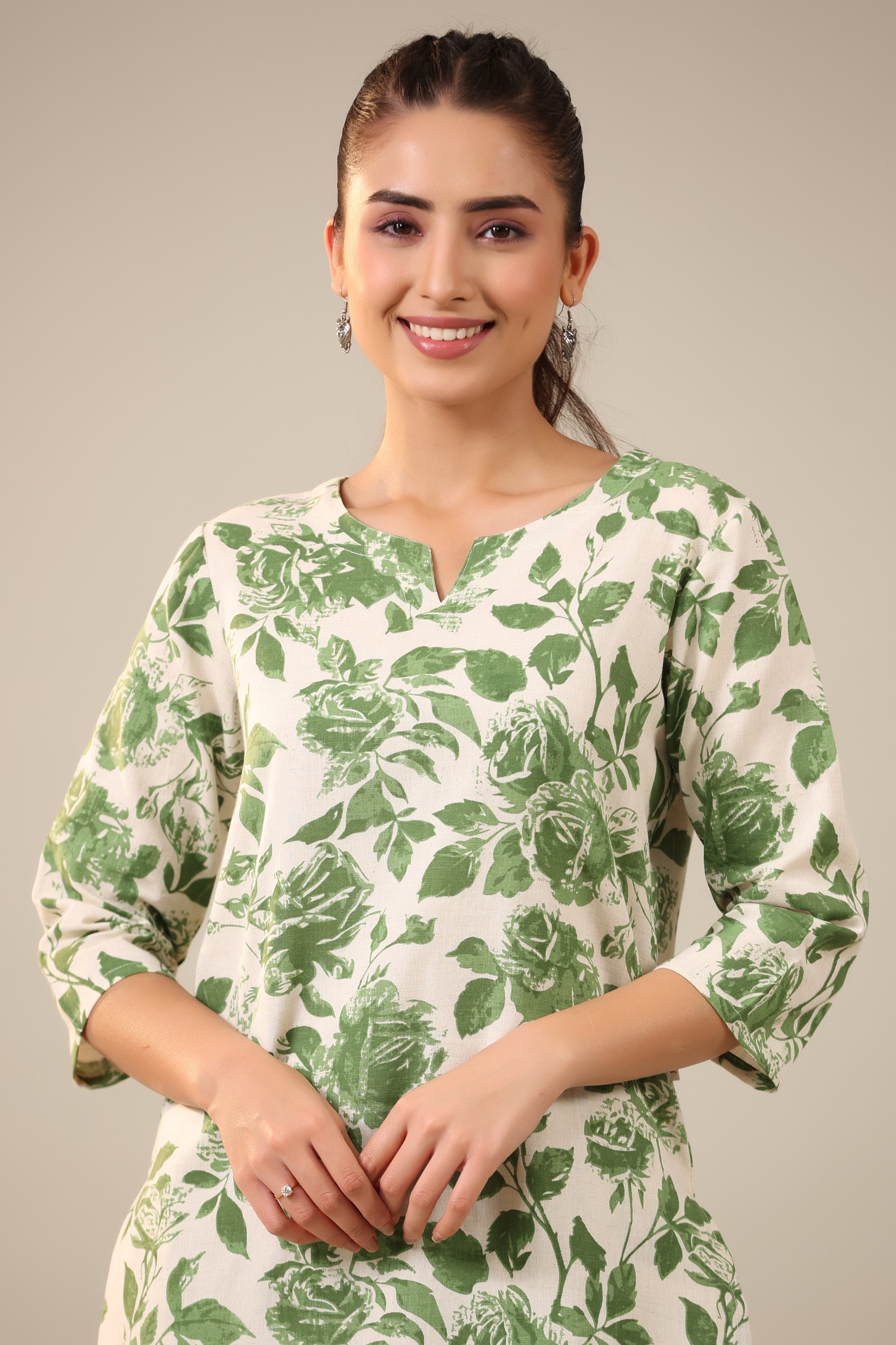 Green Jaal on Off White Cotton Flex Palazzo Loungewear Set