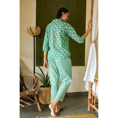 Tropical Leaves with Stripes on Sea Green Loungewear Set