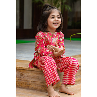 Floral Mosaic with Stripes on Kids Loungewear Set