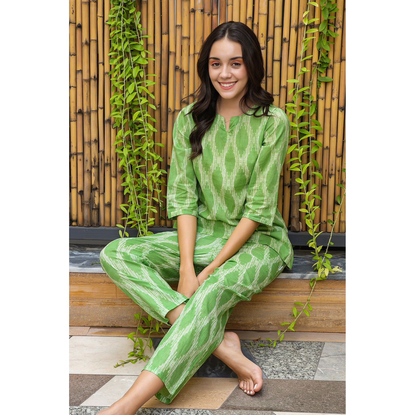 Handcrafted Shibori on Green Loungewear Set