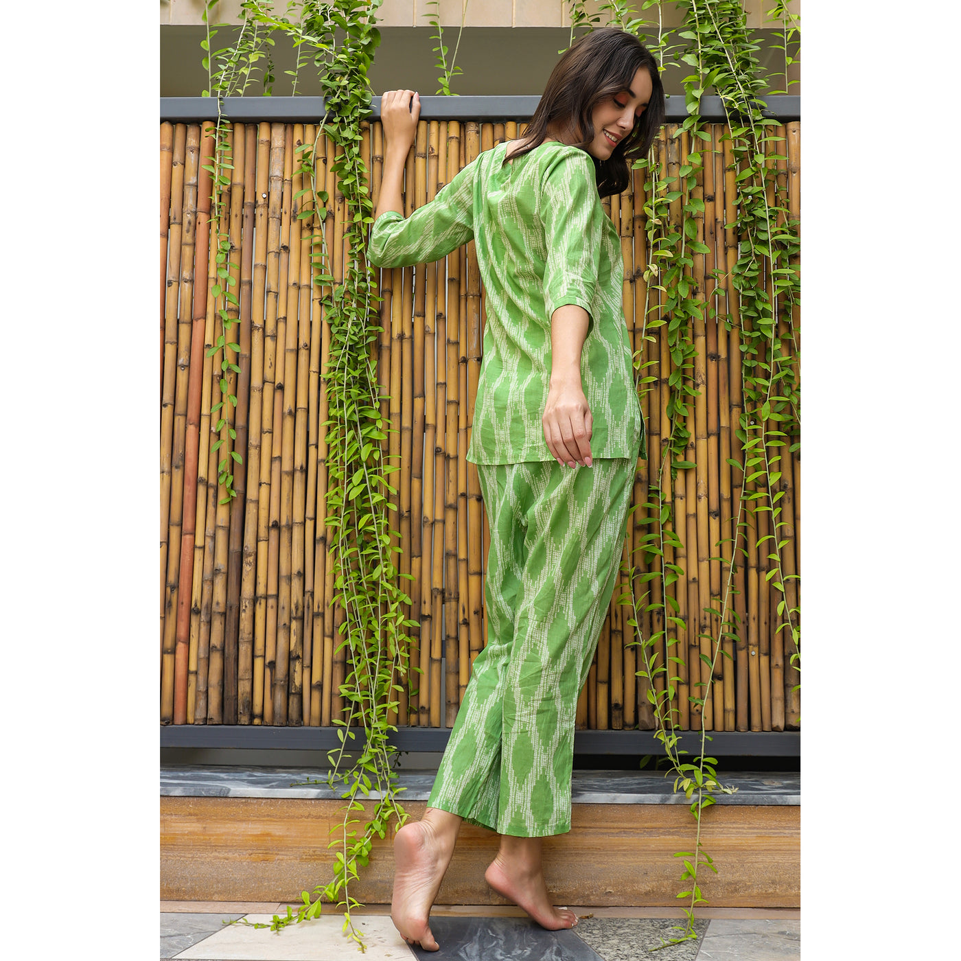 Handcrafted Shibori on Green Loungewear Set