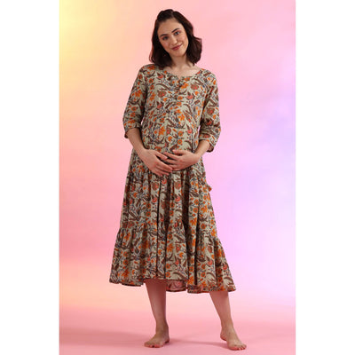 Colour Pop on Feeding Maternity Midi Dress