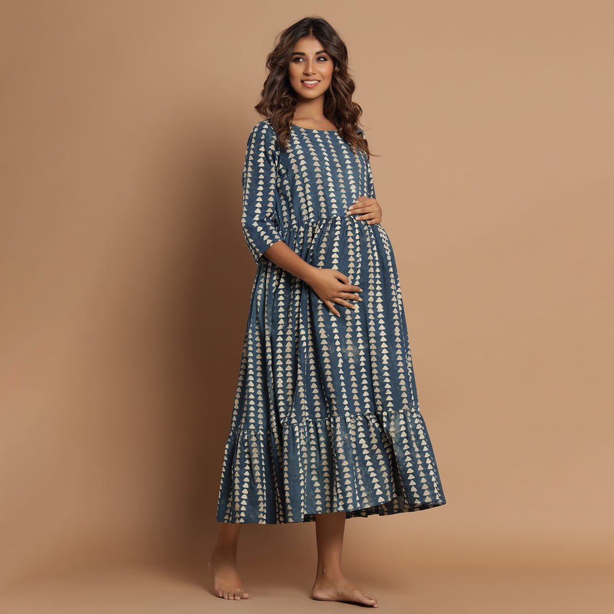 Dabu Print on Indigo Maternity Dress Jisora Jaipur