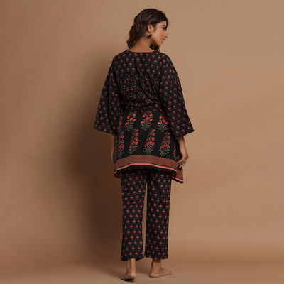 Three Piece Loungewear Set Black Jisora Jaipur