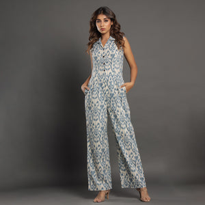 Ikat on White Cotton Jumpsuit