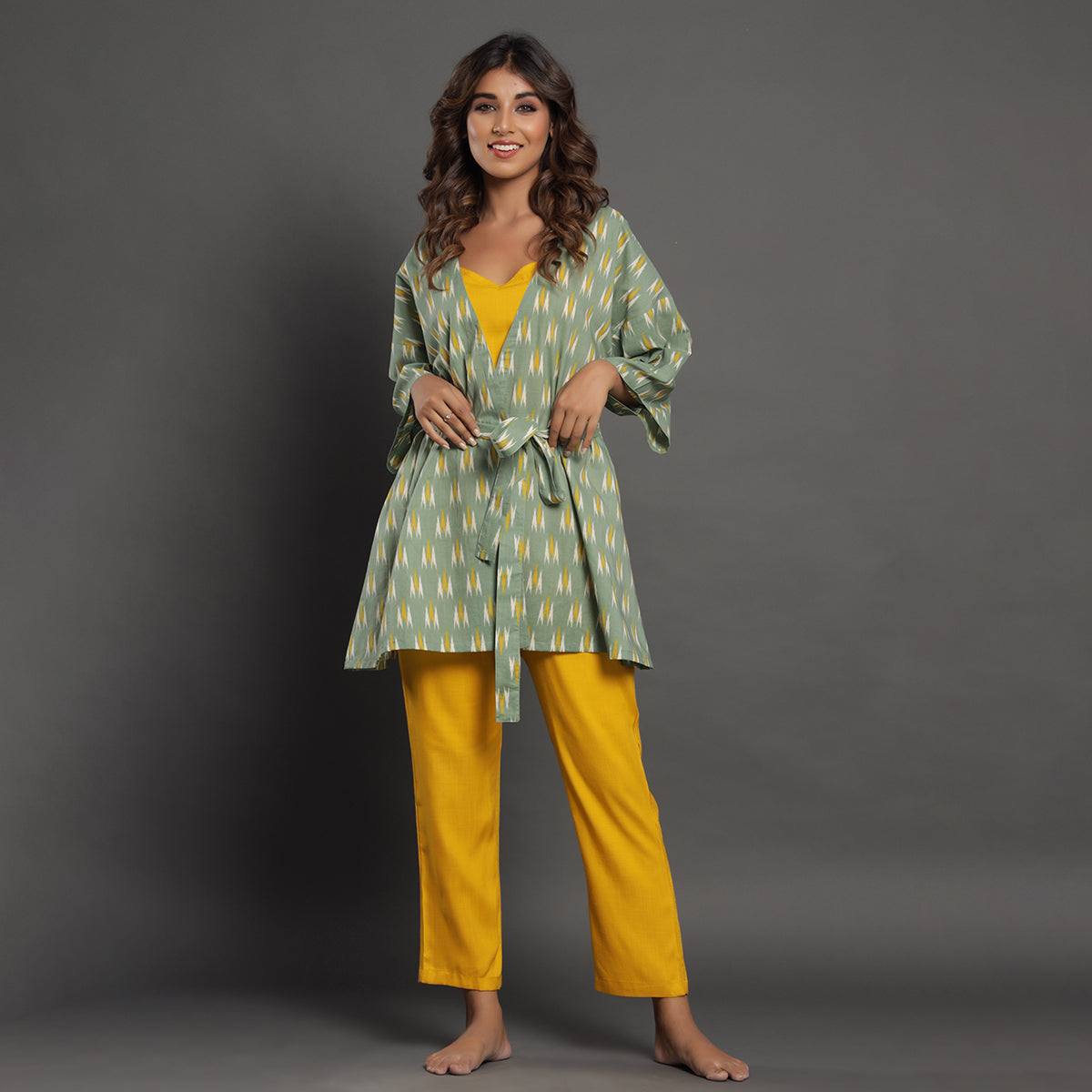 Three Piece Loungewear Set Yellow Jisora Jaipur