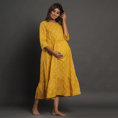 Contrast Mandala on Yellow Maternity Dress JISORA