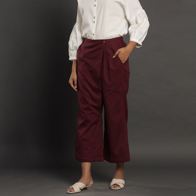 Maroon High Rise Overlap Trouser Jisora Jaipur