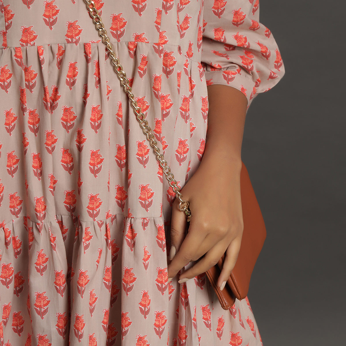 Pink Primrose on Grey Tier Dress Jisora Jaipur