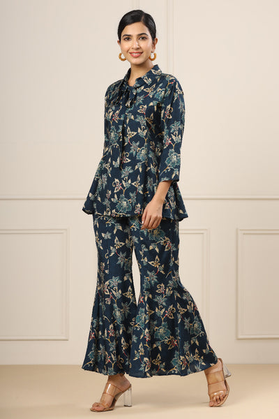 Jaal on Navy Blue Russian Silk Co-ord Set