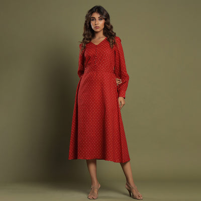 Pixels on Red Puffed Dress Jisora Jaipur