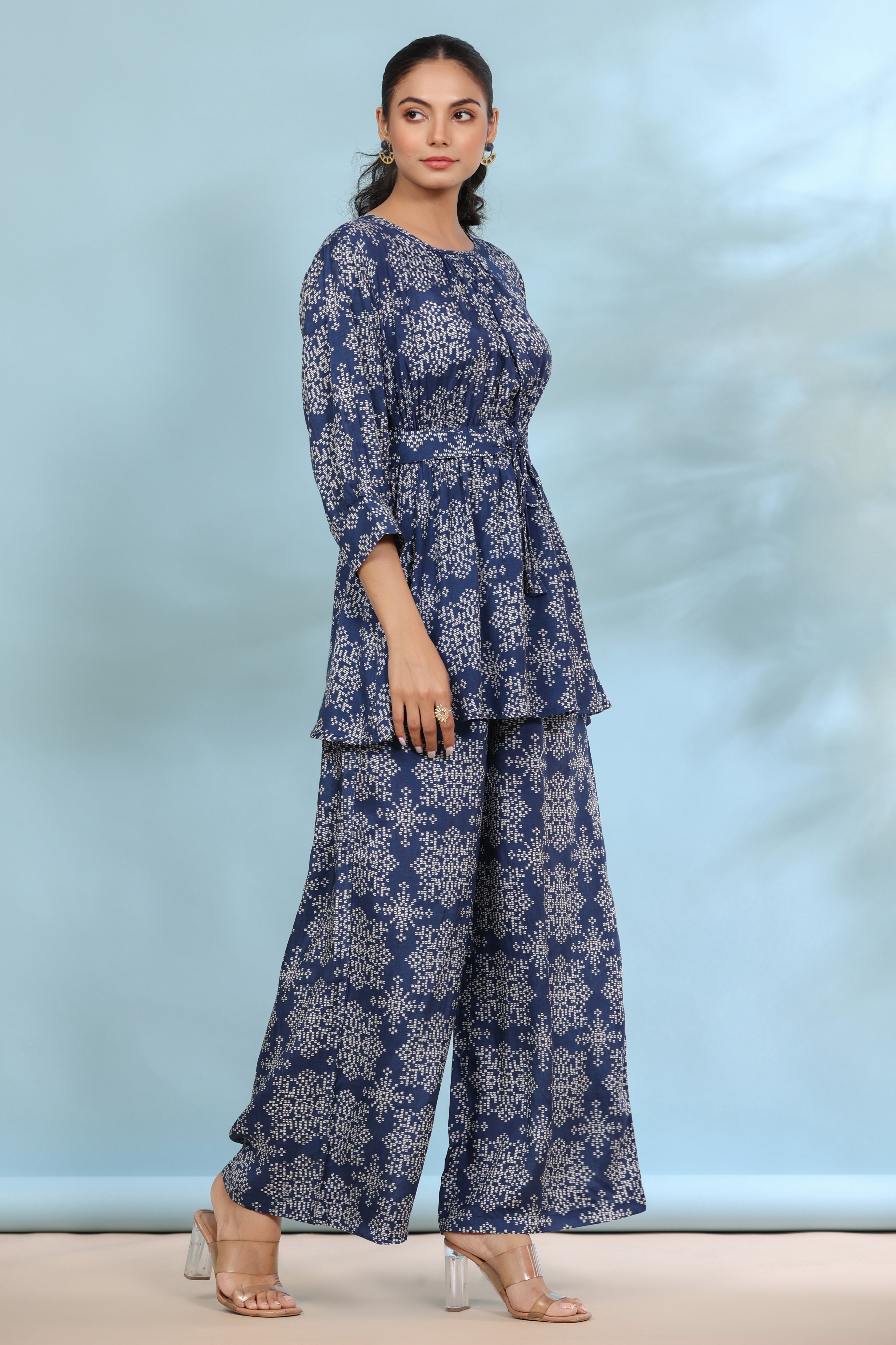 Mid Sky Russian Silk Blue Co-ordinate Set