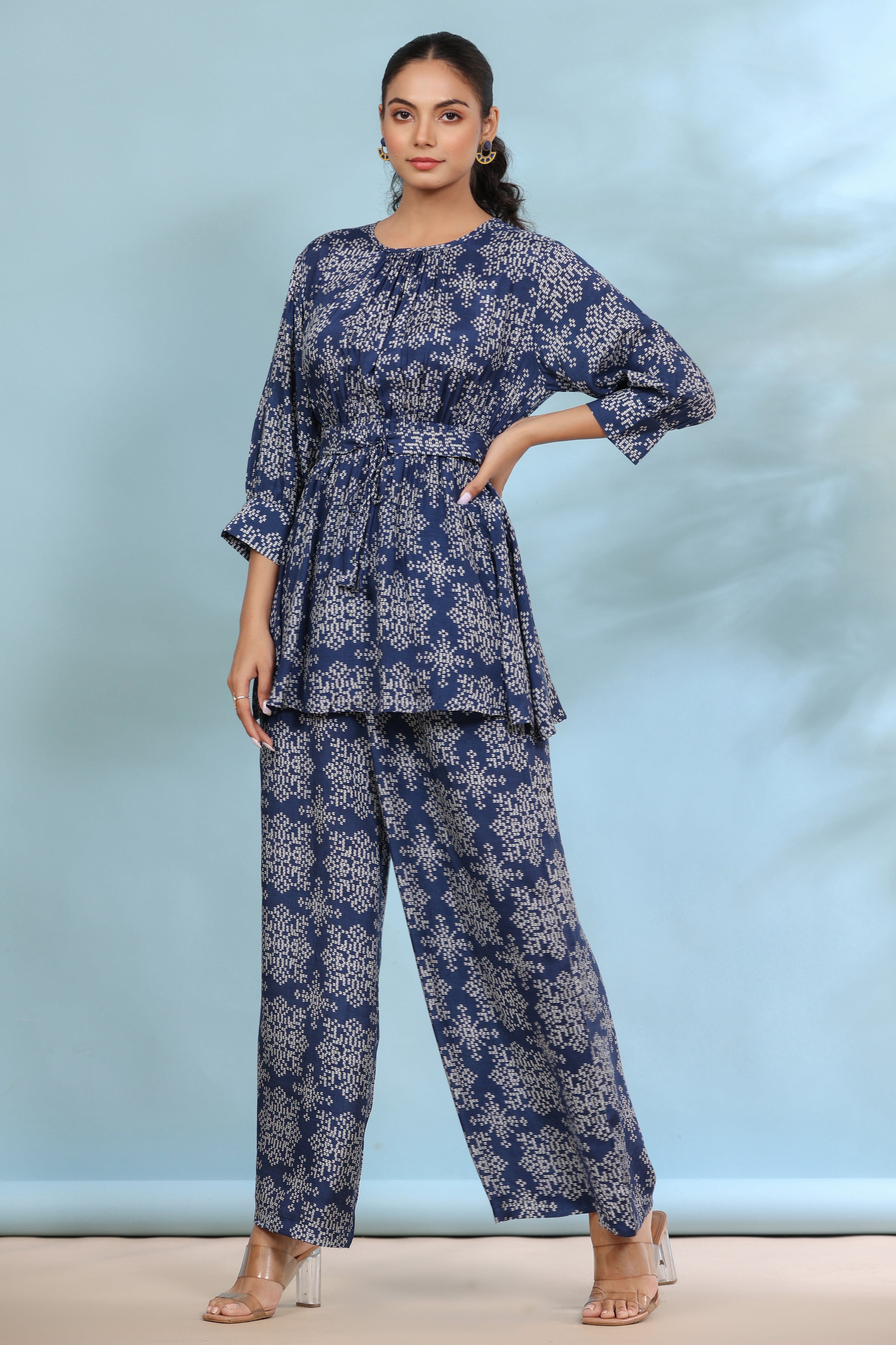 Mid Sky Russian Silk Blue Co-ordinate Set