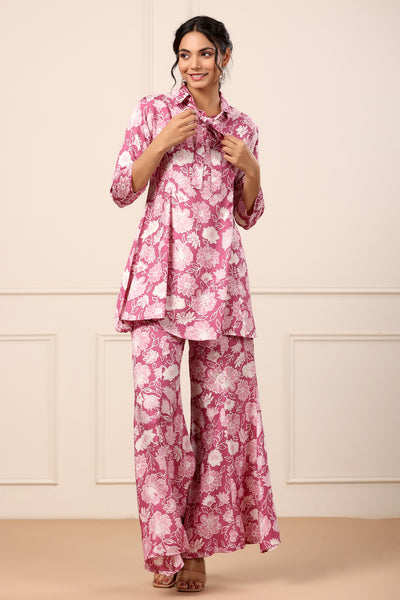 Floral Pink Silk Co-ord set