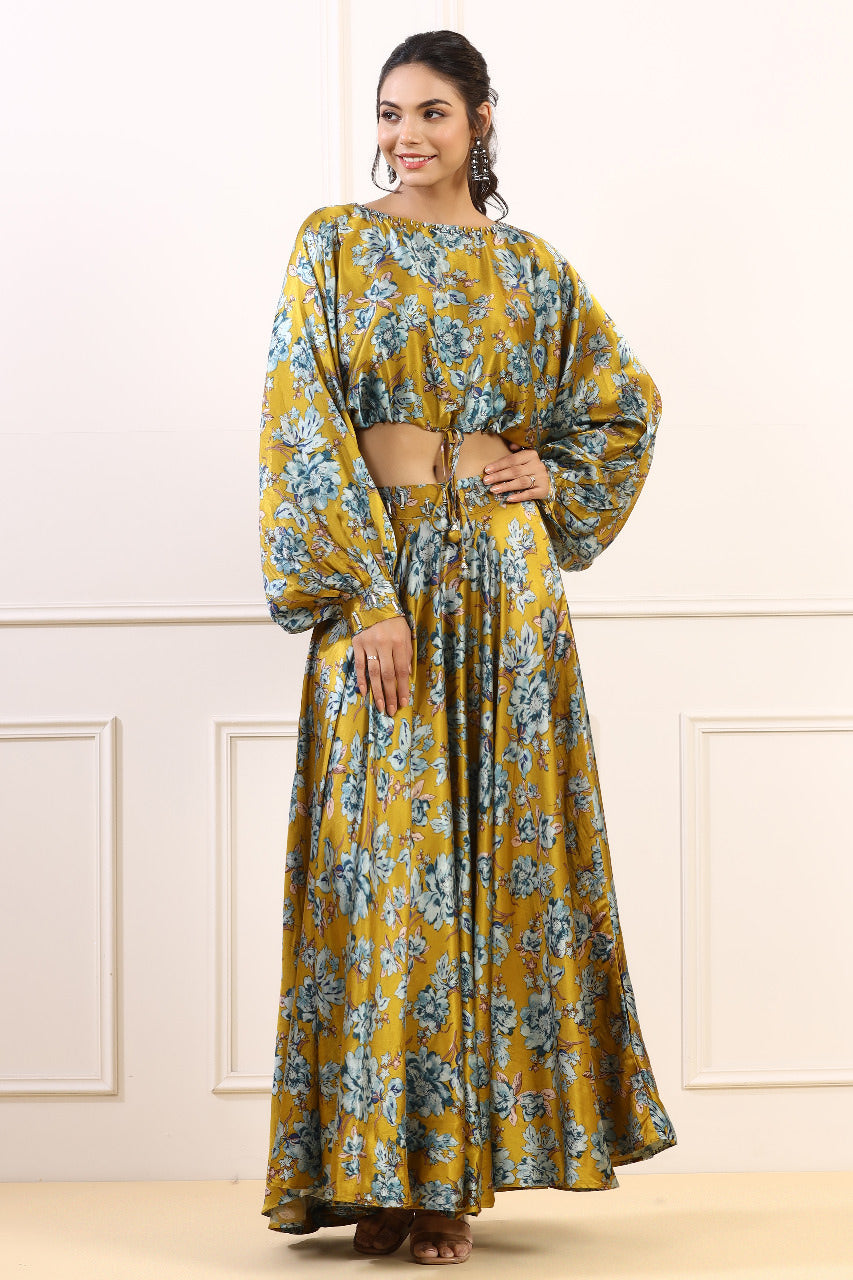 Golden Spice Blooms Satin Co ord Set