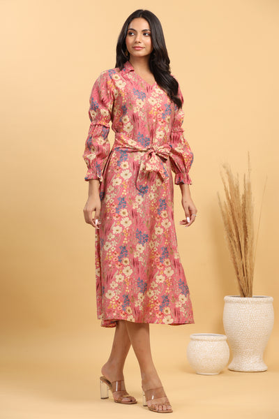 Paint Soiree on Russian Silk Pink Midi Dress