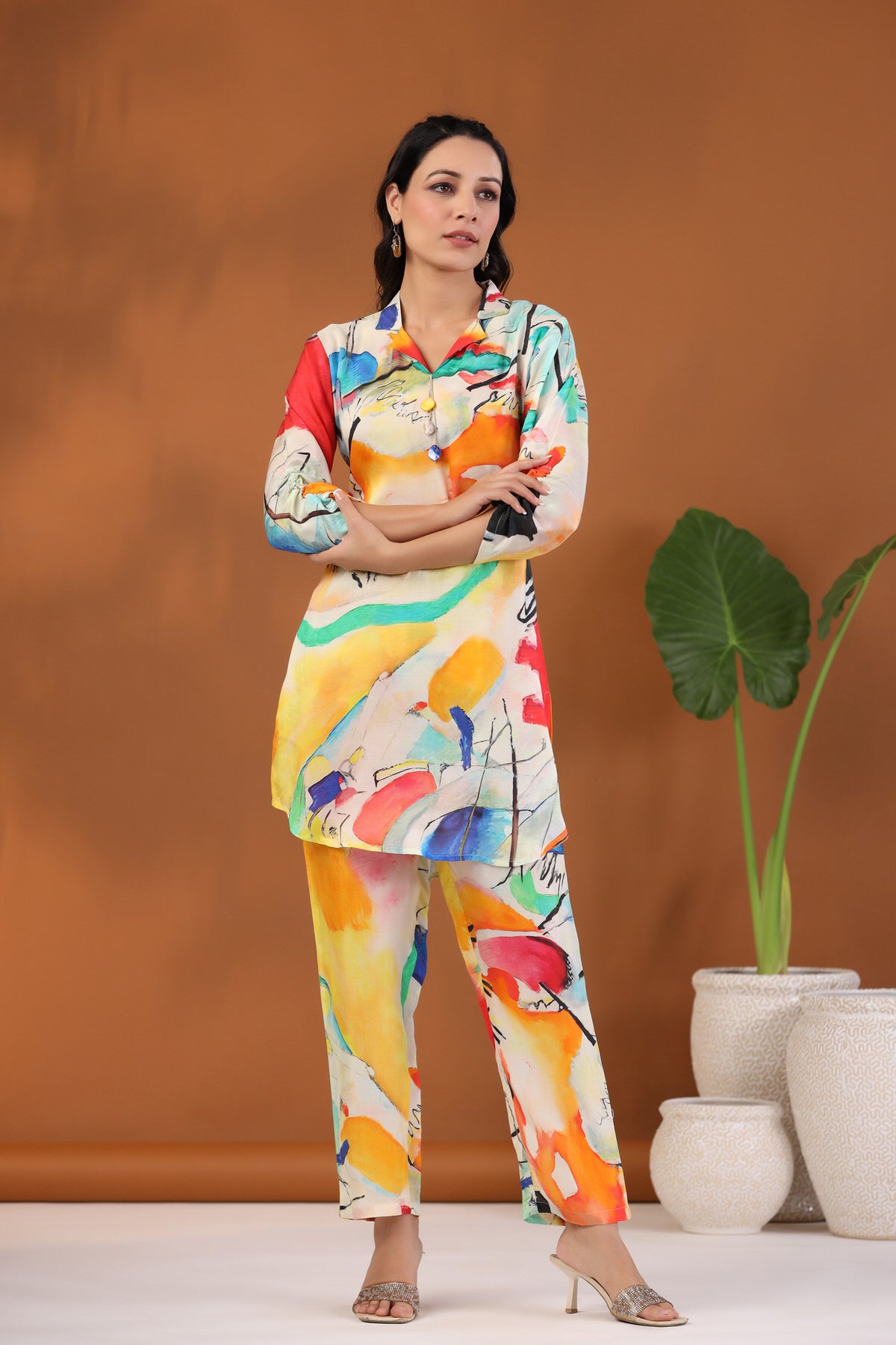 Abstract Art on Muslin Silk Coordinate Set