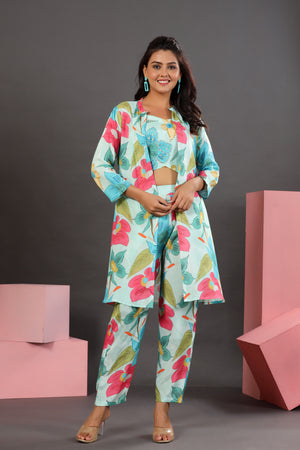 Floral Lagoon Three Piece Russian Silk Co-ord Set