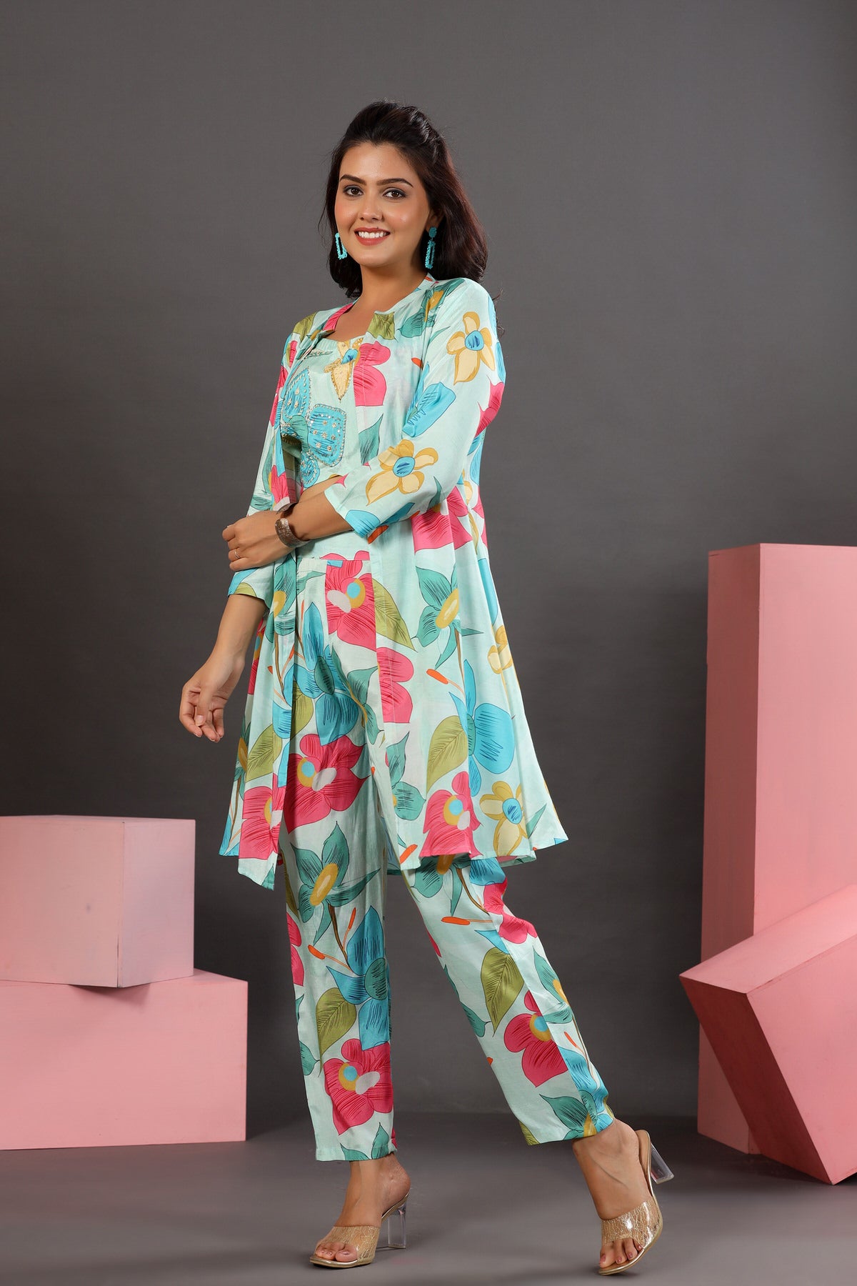 Floral Lagoon Three Piece Silk Co-ord Set