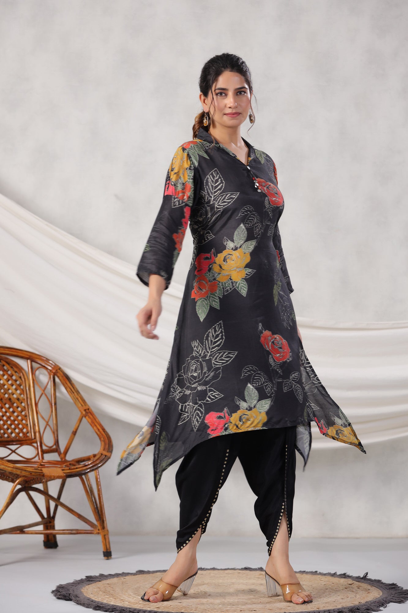 Contemporary Hem With Solid Tulip Dhoti Pants Coord Set