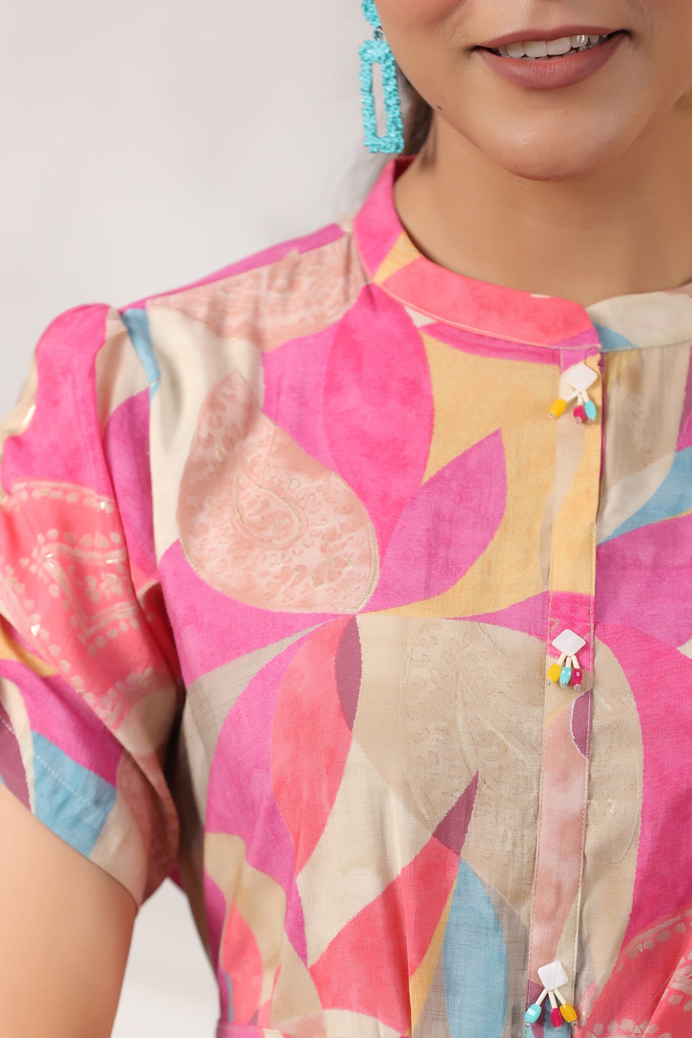 Pink Abstract Art on Midi Silk Dress