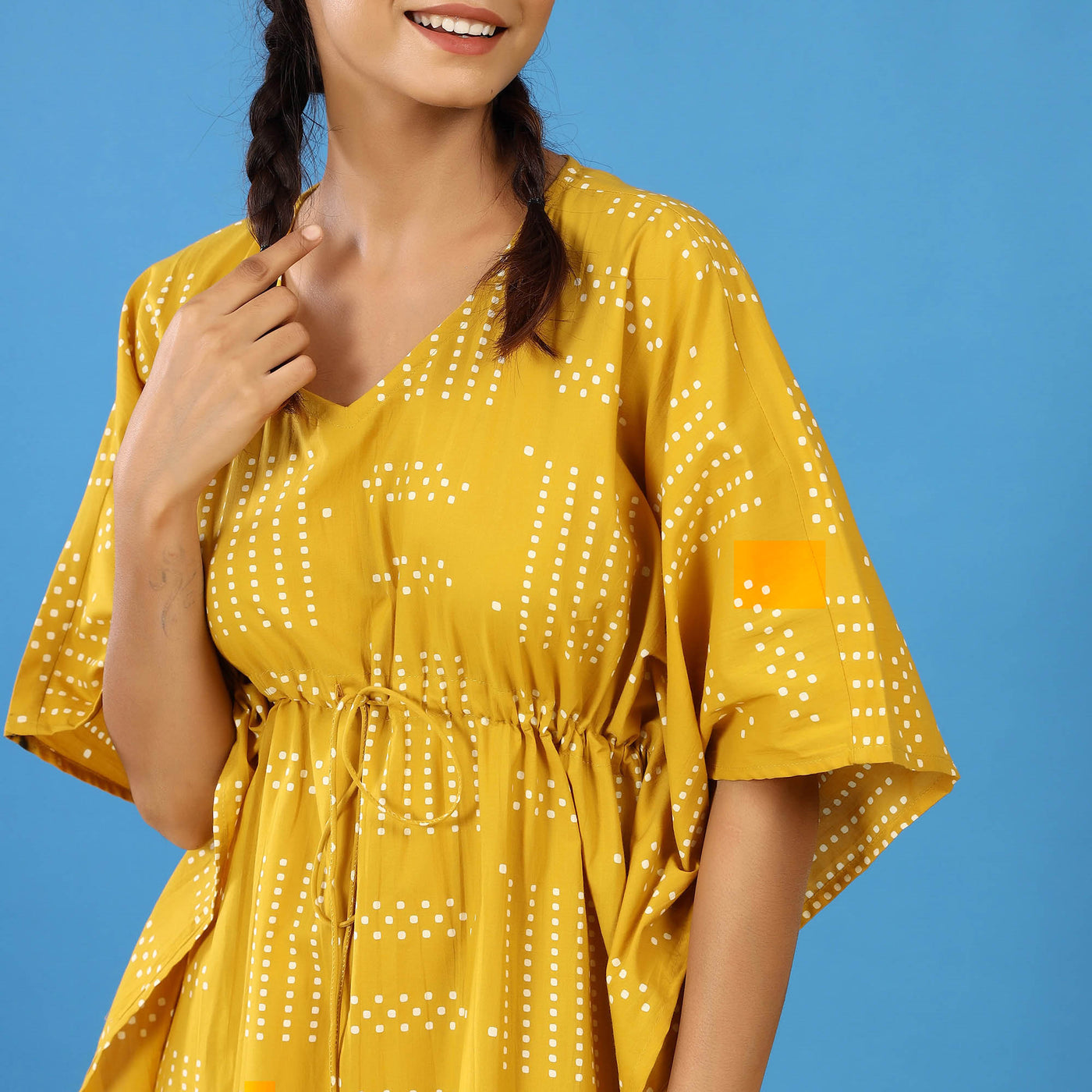 Patterned Dots on Mustard Kaftan JISORA