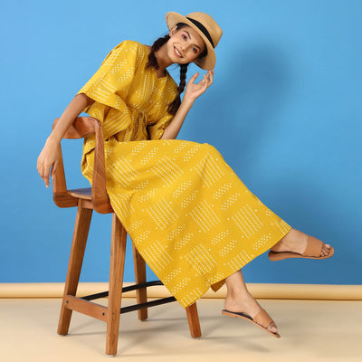 Patterned Dots on Mustard Kaftan JISORA