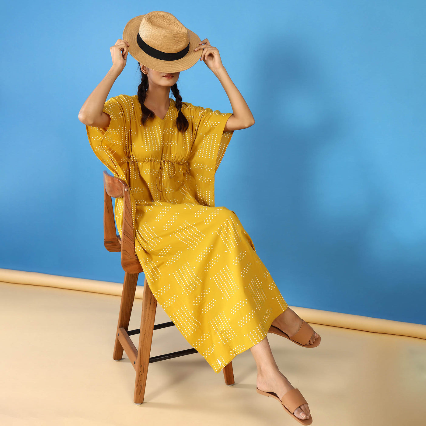Patterned Dots on Mustard Kaftan JISORA