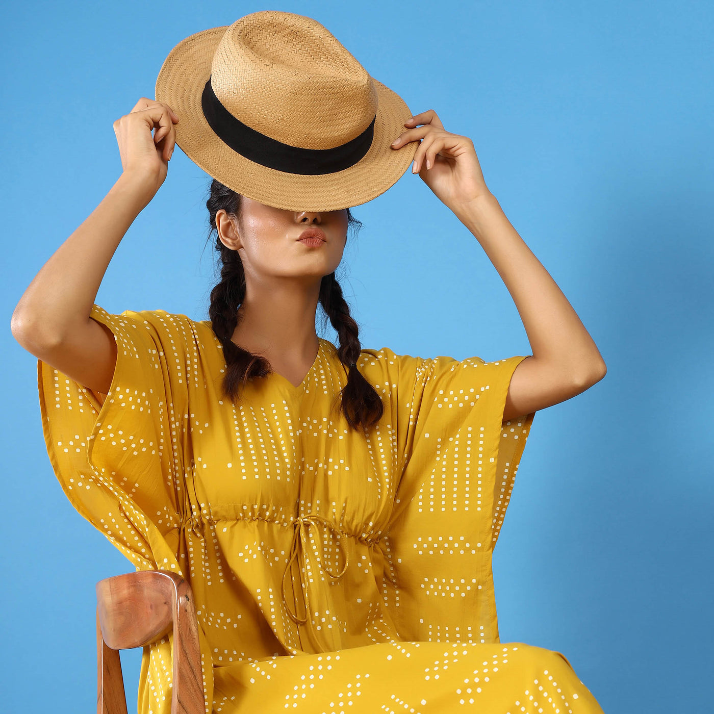 Patterned Dots on Mustard Kaftan JISORA