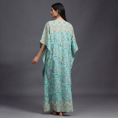 Floral Mosaic On Pastel Blue Kaftan JISORA