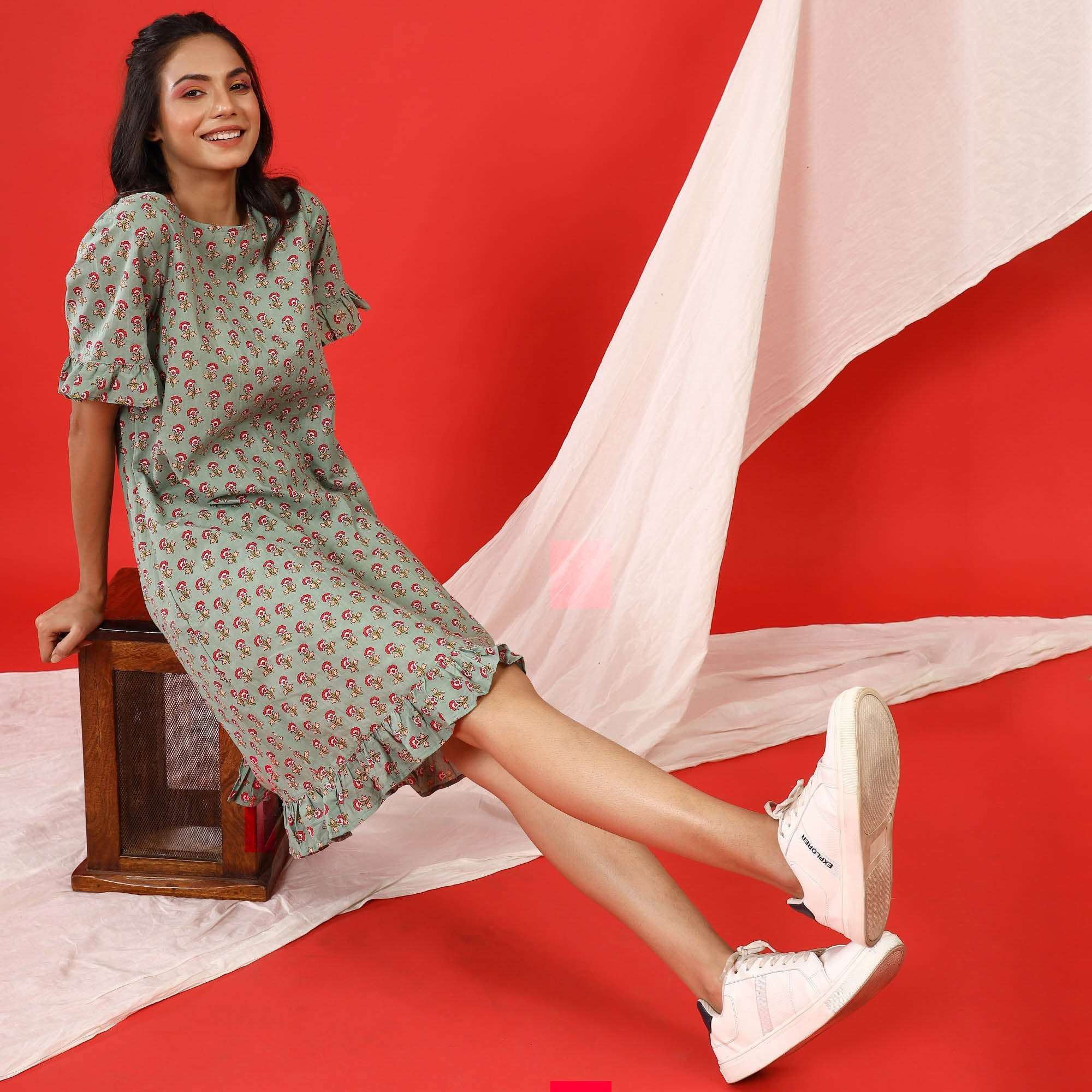 Floral Bouquet on Sea Green T-Shirt Dress