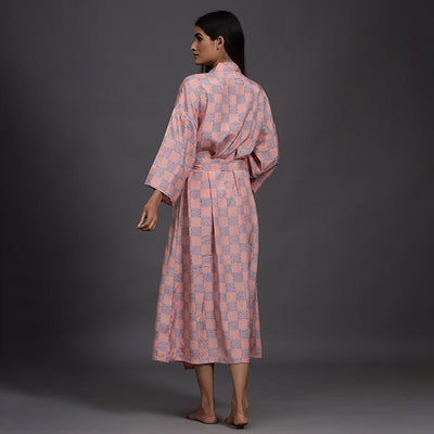 Blue Checks On Pink Robe Jisora Jaipur