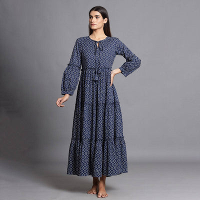 Argyle on Blue Tier Dress Jisora Jaipur